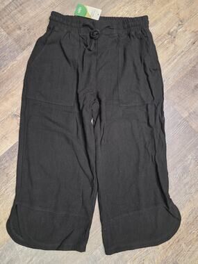Libin Size S Black Wide Leg Crop Pants Linen Cotton Viscose Blend NWT